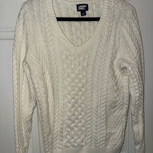 Lands' End Chunky White Cable Knit Sweater